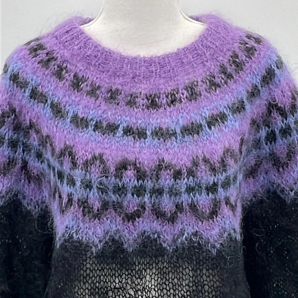 Icelandic Design Fair Isle Mohair & Wool Blend Handknit Sweater - Size Medium - Picture 2 of 6